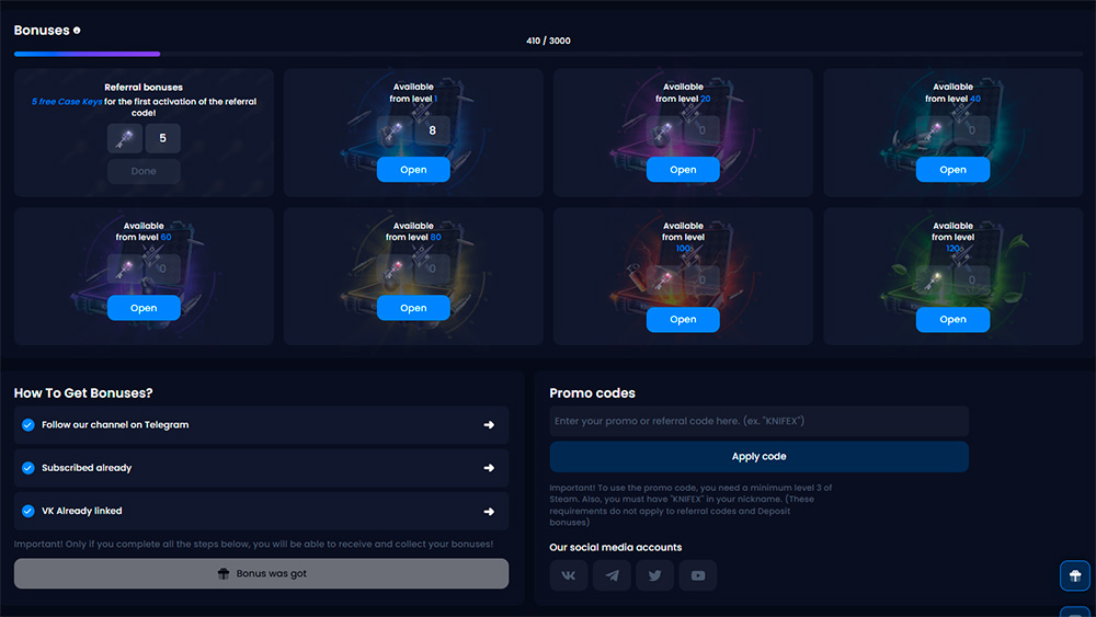 Bonuses and Freebies on Knife-X