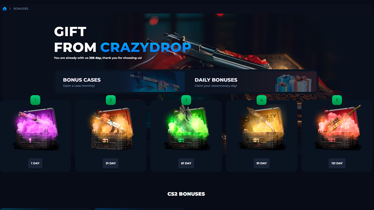 Bonuses Section on site CRAZYDROP