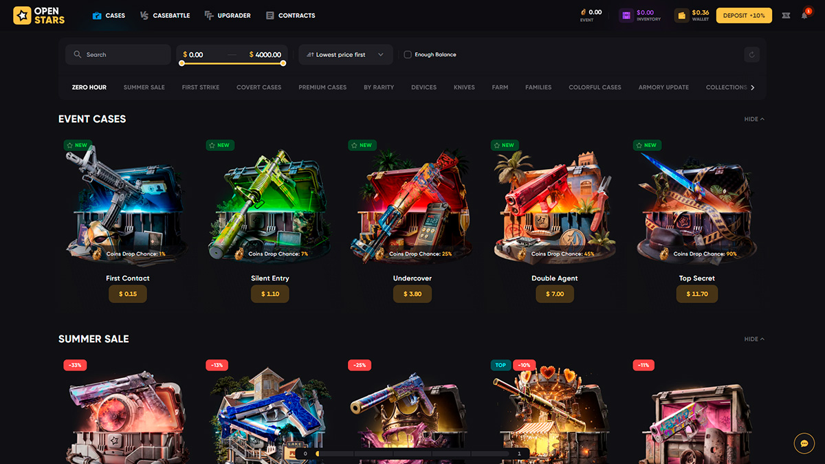CS2 Cases on site OPEN STARS