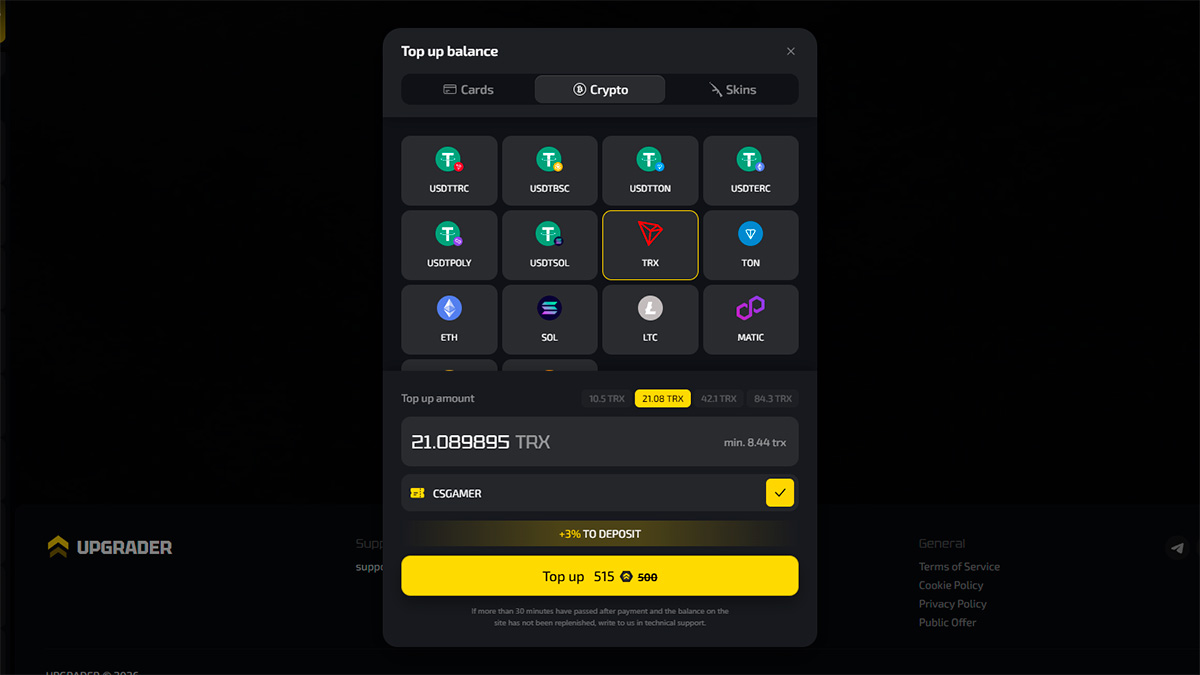 Depositing Funds on UPGRADER CS2