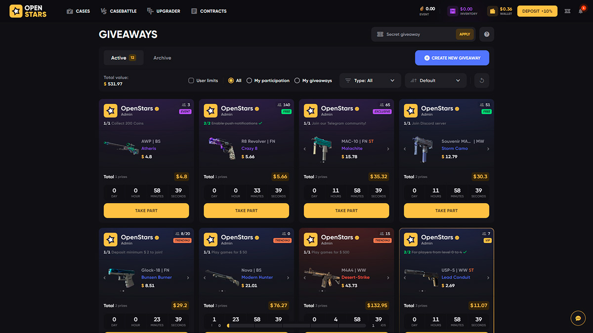 Giveaways on OPEN STARS