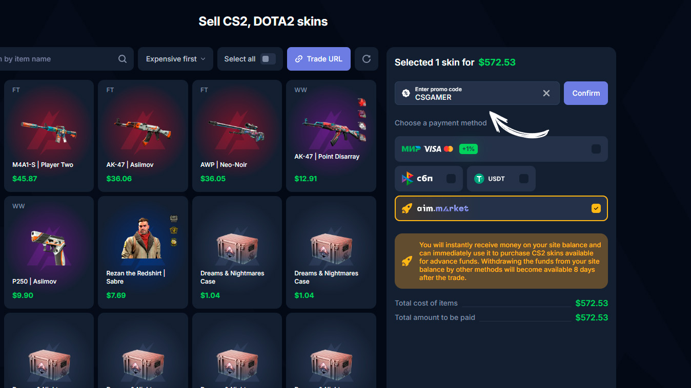 Selling Bonus on Aim.Market