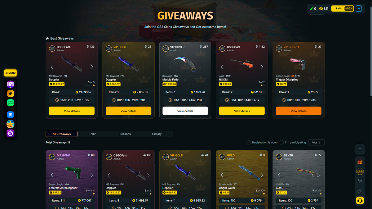 Skin Giveaways on CSGOFAST