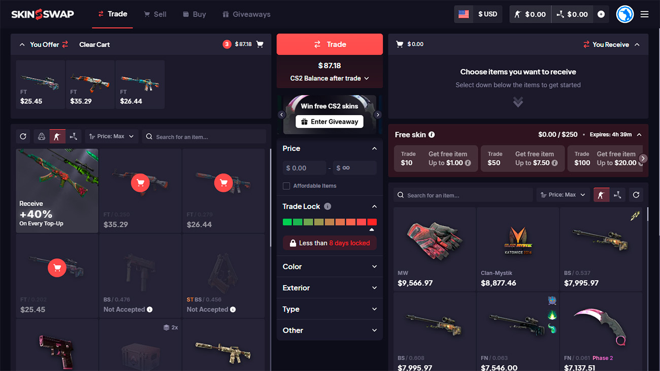 SkinSwap — Exchange + Crypto Withdrawal (Operating since 2022)